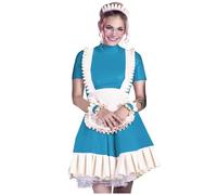 KYXSPINWARDPV Vestido de sirvienta de PVC para mujer, uniforme de talla grande, vestidos de mariquita para Halloween, personalización, azul lago, talla S