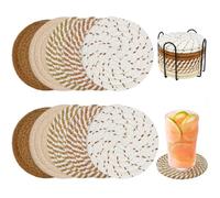 KYYGKY 10 PCS Posavasos Tejidos, Posavasos Redondos para Vasos de 5 Colores, 11 cm de Diámetro, Posavasos para Bebidas de Algodón Trenzado con Soporte, Posavasos Absorbentes para Tazas, Copas de Vino