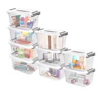 KYYGKY 10PCS Caja rectangular con tapas,Cajas de Almacenamiento de Plástico 6L, Cajas Organizadoras con Tapa Asa y ruedas, Cajas de Almacenaje Transparente, Cajas Plastico Apilables 25x17x13cm