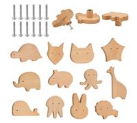 KYYGKY 12PCS Tiradores de Armarios Infantiles, Pomos de Madera Infantiles con Forma de Animales para Muebles, Pomos Infantiles para Cajones con Tornillos para Cajones, Armarios, Cómoda