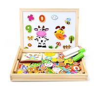 KYYGKY 163 PCS Puzzles de Madera, Juguete Educativo con Pizarra Magnetica de Doble Cara para Niños, Rompecabezas de Madera para Niños de 3 4 5 Años - Tema de Animales Letras y Números