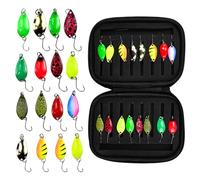 KYYGKY 16PCS Cucharillas Pesca Trucha, Cebo para Trucha con Ganchos y Múltiples Señuelos, Cucharillas Pesca Trucha sin Muerte, Señuelos Pesca Spinning con Caja de Plástico para Trucha,Lucio,Perca