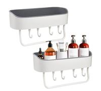 KYYGKY 2 PCS Cestas Ducha sin Taladro, Estante de Ducha de Plástico, Estanteria Baño sin Taladro y Adhesiva, Organizador Baño con 4 Ganchos y Barra para Toalla para Cocina y Baño （27×10×6cm）