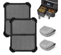 KYYGKY 2PCS Protecctores contra Salpicaduras para Freidora, Accesorios para Freidora de Aire Caliente con 2 Manoplas de Silicona, Compatible con Ninja Foodi AF400EU y AF451EU