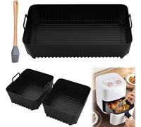KYYGKY 3PCS Moldes Silicona Freidora de Aire, Rectangular Bandeja Silicona Air Fryer 10,4L/5,2L, Recipiente Air Fryer Reutilizable con Pincel Repostería para Freidora sin Aceite, Microondas, Horno