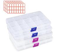 KYYGKY 4 PCS Cajas Almacenaje Plastico Pequeñas, Cajas Organizadoras de Plastico con 15 Compartimentos Transparentes y Ajustables, Cajas Clasificadoras para Piezas Pequeñas con 4 hojas de Etiquetas