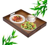 KYYGKY Bandeja de Madera, Bandeja de Bambú con Asas, Rectangular Bandeja para Servir Comida, Bandeja de Desayuno de Bambú con Gran Capacidad para Servir Desayuno Bebidas Aperitivos (40 * 29 * 4.5cm)