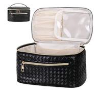 KYYGKY Bolsa de Cosmeticos, Neceser Maquillaje Mujer de PU, Bolsa de Aseo de Viaje para Mujer con Asa y Porta Brochas, Neceser Organizador Maquillaje Portátil para Mujeres y Niñas (Negro)