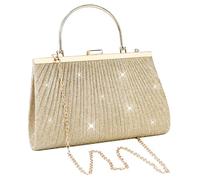 KYYGKY Bolso de Mano de Mujer Dorado, Bolso de Noche con Cadena Desmontable, Bolso de Fiesta Mujer con Purpurina Brillante, Bolso de Fiesta Mujer Boda con Diamantes para Bodas Cita Fiesta