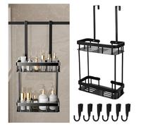 KYYGKY Estante para Ducha, Estantería sin Taladro para Puerta con 6 Ganchos y Cesta de 2 Niveles