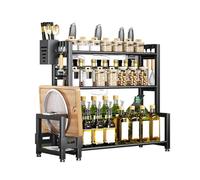 KYYGKY Organizador de Especias para Cocina, Estantería para Especias de 3 Niveles de Pie, Especieros para Cocina de Acero al Carbono con Soporte para Tabla de Cortar, Caja para Utensilios y 6 Ganchos