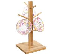 KYYGKY Soporte Tazas, Portavasos de Café con 6 Ganchos, Organizador de Tazas de Cafe de Bambú en Forma de Árbol, Soporte para Colgar Tazas de Cafe con Base Engrosada (Base cuadrada)