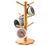 KYYGKY Soporte Tazas, Portavasos de Café con 6 Ganchos, Organizador de Tazas de Cafe de Bambú en Forma de Árbol, Soporte para Colgar Tazas de Cafe con Base Engrosada (Base de flor de ciruelo)