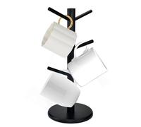 KYYGKY Soporte Tazas, Portavasos de Café con 6 Ganchos, Organizador de Tazas de Cafe de Bambú en Forma de Árbol, Soporte para Colgar Tazas de Cafe con Base Engrosada (negro)