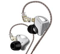 KZ ZVX HiFi In Ear Monitores Auriculares Dual Dynamic Drivers In-Ear Auriculares con Cable Plano OFC Desmontable 2PIN 0.75mm para audiófilos, PC, MP3, MP4(con micrófono, Plateado)