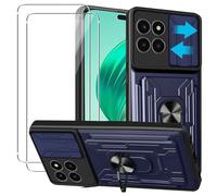 KZIOACSH Funda Honor X8b + 2× Cristal Templado,[Tapa Deslizante para la cámara] Anti-Choque con 360 Grados Magnetic Anillo Hard PC y Silicona TPU Bumper antigolpes Case,Azul