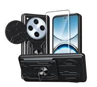 KZIOACSH Funda para OPPO Find X8 Pro + 2× Cristal Templado,[Tapa Deslizante para la cámara] Anti-Choque con 360 Grados Magnetic Anillo Hard PC y Silicona TPU Bumper antigolpes Case,Negro