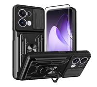 KZIOACSH Funda para OPPO Reno 13 Pro + 1× Cristal Templado,[Tapa Deslizante para la cámara] Anti-Choque con 360 Grados Magnetic Anillo Hard PC y Silicona TPU Bumper antigolpes Case,Negro