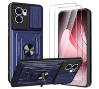 KZIOACSH Funda para OPPO Reno 13F 5G + 2× Cristal Templado,[Tapa Deslizante para la cámara] Anti-Choque con 360 Grados Magnetic Anillo Hard PC y Silicona TPU Bumper antigolpes Case,Azul