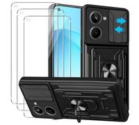 KZIOACSH Funda Realme 10 4G + 3× Cristal Templado,[Tapa Deslizante para la cámara] Anti-Choque con 360 Grados Magnetic Anillo Hard PC y Silicona TPU Bumper antigolpes Case,Negro