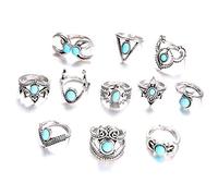 Kznifmk 11Piezas/Juego Punk Águila Fátima Luna Anillo De Junta Plata De Combinación De Juego De Anillo De Plata Dije De Cumpleaños Fiesta De La Personalidad De Las Mujere