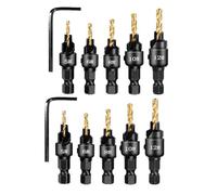 Kznifmk 2 Juegos X 5 Piezas de Brocas Avellanadas con Hexagonal, Juego de Abridor de Agujeros de Acero, Brocas Integradas para Agujeros Cónicos de Madera, Color Dorado