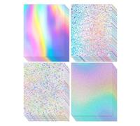 Kznifmk 24 Hojas de Cartulina HolográFica, Papel de Espejo de ArcoíRis con Purpurina, Cartulina Gruesa para Manualidades, FabricacióN de Tarjetas, DecoracióN de Fiestas