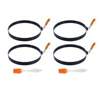 Kznifmk 2X Anillo para Panqueques de 8 Pulgadas, Anillo para Tortilla de Acero Inoxidable con Manejar Aislado de Silicona, Moldes Redondos para Anillos de Huevo con Cepillo para Aceite