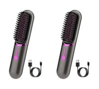Kznifmk 2X Cepillo Alisador de Pelo Inalámbrico, Cepillo Alisador de Calentamiento Rápido, Rizador de Pelo Ajustable de Tercer Engranaje, Peine Calefactor Portátil