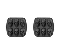 Kznifmk 2X Molde de Silicona para Molde para Pasteles con Calavera de Halloween, Molde para Hornear de Silicona 3D con Calavera Pirata de 6 Cavidades, Negro