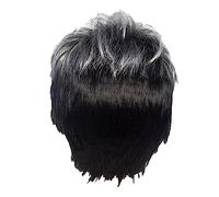 Kznifmk 2X Peluca Recta Corta para Hombre, Peluca Sintética Negra Gris Ombre para Cabello Masculino, Pelucas de Peluquín Naturales Realistas, Pelucas