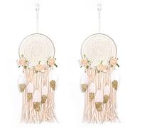 Kznifmk 2X Plumas de Flores Tejidas Atrapasueños Boho Macramé Colgante Atrapasueños DIY Campanas de Viento Arte de la Pared Decoración de la Boda
