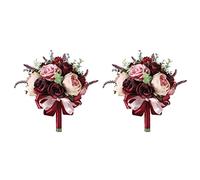 Kznifmk 2X Ramo de Rosas Rosa Polvoriento de Borgoña - Peonía Floreciente de Rubor Champán