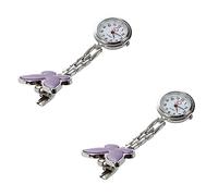 Kznifmk 2X Reloj Bolsillo Metal Tipo Enfermera Mariposa Risa Esfera Redondo Violeta