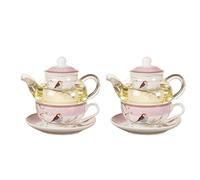 Kznifmk 2X Tetera de Cerámica con Flores, Platillo para de Pájaro, Juego de Tetera de Vidrio Resistente Al, de Café, Té de la Tarde, Juego para Té, Rosa