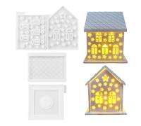 Kznifmk 4 Unids/Set 3D Casa Moldes de Silicona para Resina Hormigón Estrella Casa Candelabro Molde Casa en Forma de Decoración Adornos