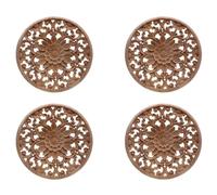 Kznifmk 4X Tallada Tallado de Apliques Redondos de Madera para Mueble Gabinete Sin Pintar Molduras de Madera Calcomanía Estatuilla Decorativa 15x15x0.8cm