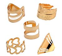 Kznifmk 5 Piezas/Juego Círculo Junta Punk De Moda Clásico Juego De Anillos De Dedo Medio Para Mujer Anillo De Fiesta Hueca Geométrico De Ajustable