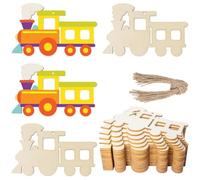 Kznifmk 50 Piezas Adornos de Madera de Tren Sin Terminar Forma de Tren Rebanadas de Madera en para Manualidades DIY Decoración de Fiesta Navideña