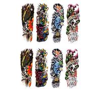 Kznifmk 8 Unids/Lote Impermeable Tatuajes Temporales Pescado Cráneo Color Brazo Completo Mecánico Tatuajes Etiqueta 48X17cm (17-20) Aplicable A Macho Y Hembra