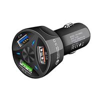 Kznifmk Adaptador de Cargador de Coche USB de 3 Puertos Pantalla LED QC 3.0 Carga RáPida para Android iOS
