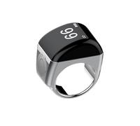 Kznifmk Anillo Inteligente de Aleación de Zinc + Caja de Carga, Contador Digital Resistente Al Agua, Pantalla Controlada por Aplicación, 5 Recordatorios de Tiempo de Oración, Plata, 18 mm
