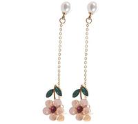 Kznifmk Aretes Colgante De Hoja Flro Aretes De Temperamento De Perlas Con De Cristal De Moda Para Mujer Rosa