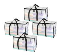 Kznifmk Bolsas de Mudanza Transparentes para Trabajo Pesado: Paquete de 4 Bolsas de Almacenamiento de 90 L con Asas Resistentes, de Cremallera, Impermeables, Semitransparentes