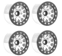 Kznifmk Borde Negro Plateado, 4 Piezas, Modelo de Rueda de Metal de 1,55 Pulgadas, Piezas de Automóvil para SCX10 Ghost TRX4 TRX6 D90 1/10 RC Crawler Car