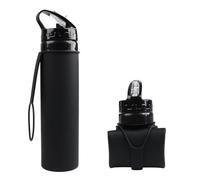 Kznifmk Botella de Agua de Silicona Plegable Negra de 600 Ml, de Agua para Ciclismo, Botella de Agua de Silicona Irrompible Portátil