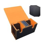 Kznifmk Caja de Almacenamiento de Tarjetas para Más de 200 Tarjetas, Estuche para Mazos de Cartas, Organizador de Tarjetas con 4 Divisores Naranja