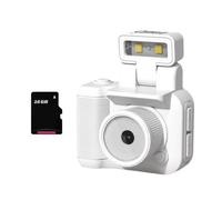 Kznifmk Cámara Mini SLR Cmos 16 GB con Luz de Flash y Base de Carga Grabadora de Video Portátil DV 1080P con Pantalla LCD