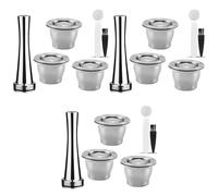 Kznifmk Cápsulas Reutilizables, Acero Inoxidable, 9 Almohadillas Recargables para + 3 Pisón + 3 Cuchara + 3 Cepillo