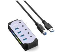 Kznifmk Concentrador USB 3.0 de 4 Puertos, Adaptador USB, Divisor USB con Interruptores de Encendido y Apagado LED Individuales, Extensor RGB 4 en 1 para Computadora Portátil
